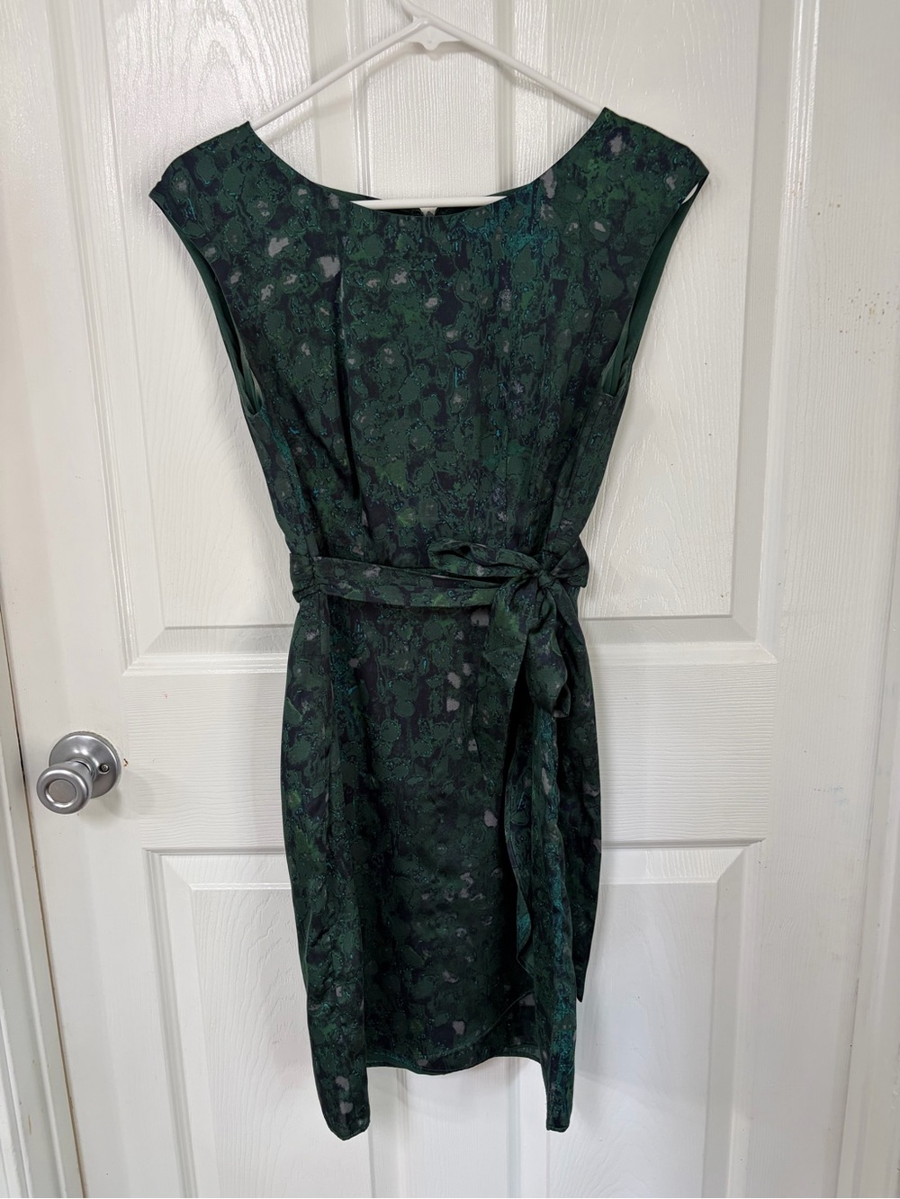 LOFT Forest Green Printed Belted Midi Dress